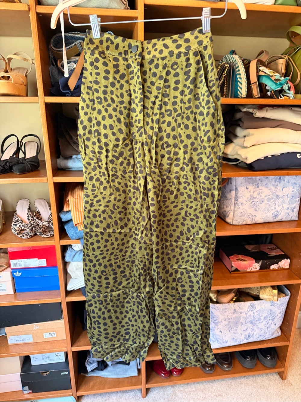 Zara Olive Green & Black Leopard Wide Leg Pants